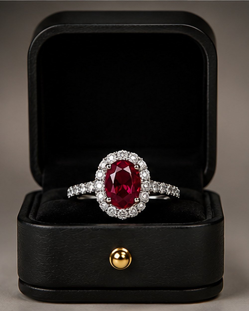 Ruby Halo Ring, view 1 of 3